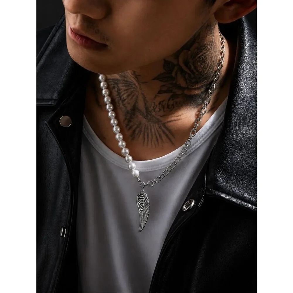 Pearl Feather Cross Necklace